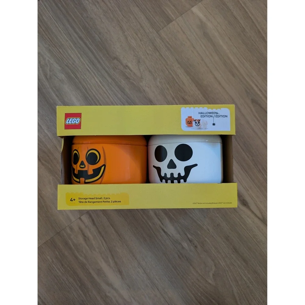 LEGO Halloween Small Storage Head Skeleton Zombie Stackable Organizer Bin 2 Pack
